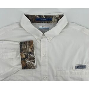 Columbia PFG Tamiami Fishing Shirt Men XL White Camo Accent Long Sleeve Vented